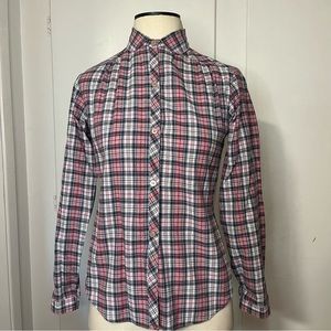 Vintage Upper Level Pink Blue White Plaid Button Up Shirt with Peter Pan Collar